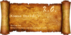 Komsa Oszlár névjegykártya